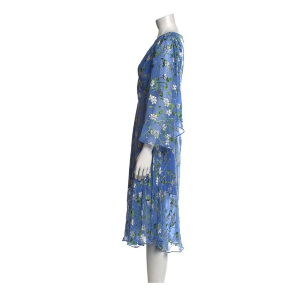 Alice + Olivia Halsey Bellsleeve Midi Dress Floral Blue - Picture 2 of 4